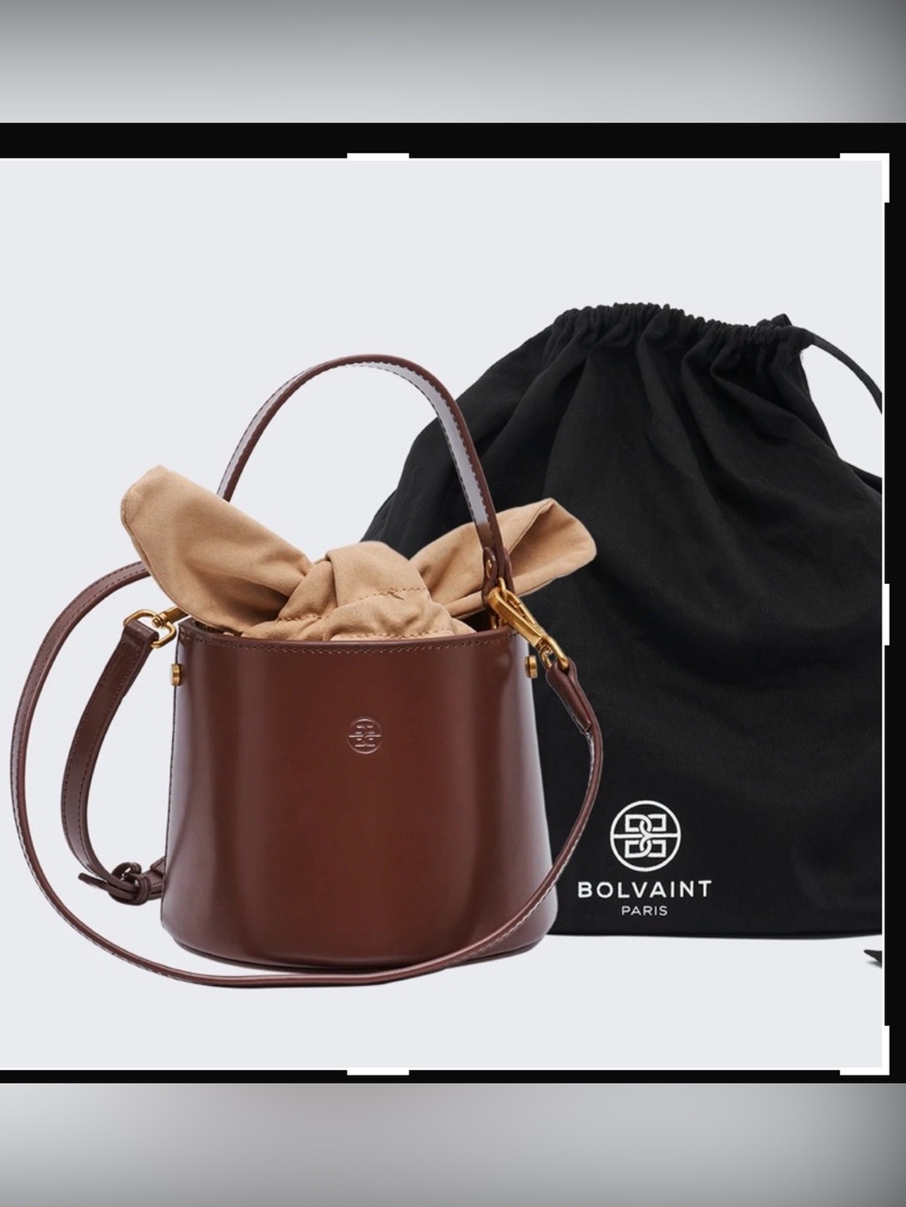 BOLVAINT Brown high quality Leather Bucket Bag with Tan fabric Insert